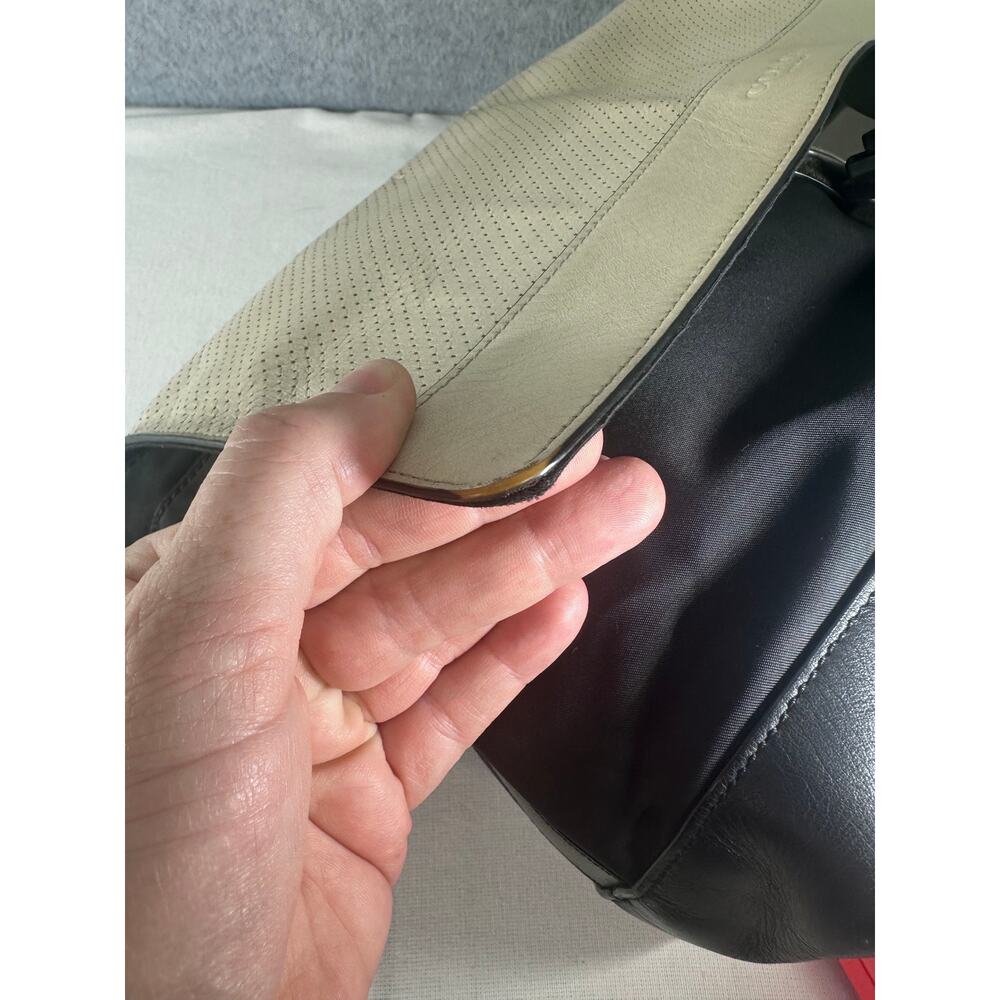 Coach Bike Bag Off White Leather & Black Nylon Messenger Bag Adj. Strap F71968 - Picture 11 of 16